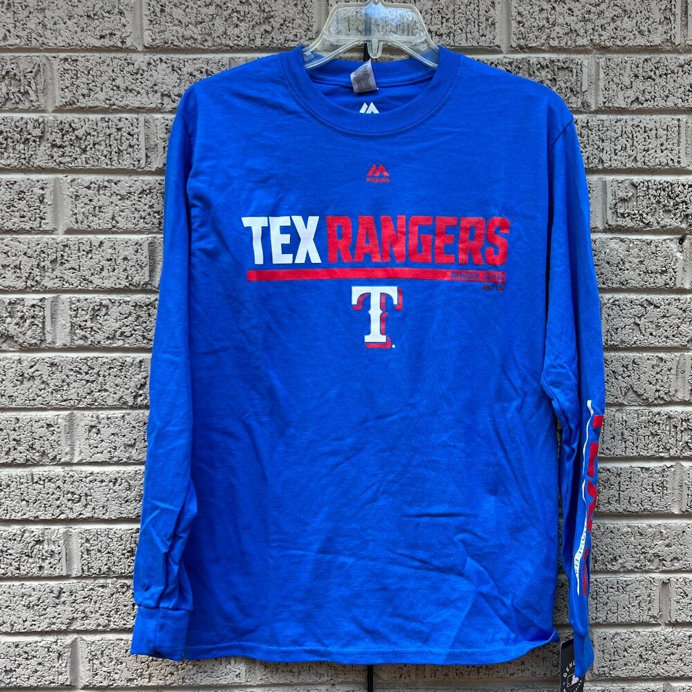 Texas Rangers Majestic Royal Proven Pastime Long Sleeve Tee NWT Small